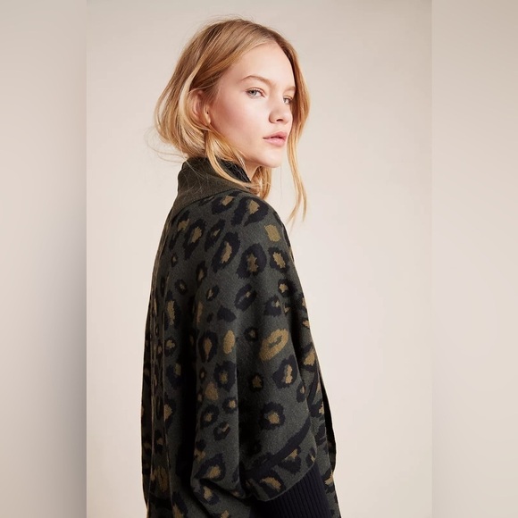 Anthropologie Akemi + Kin Terra Leopard Cardigan Green Black - Picture 4 of 10